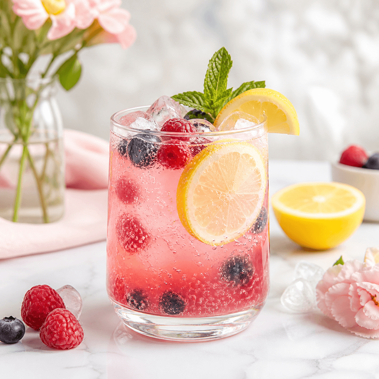Limonade rose pétillante
